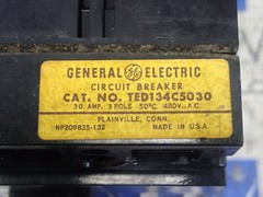TED134C5030 General Electric 30 Amp 3 Pole 480V 50°C Circuit Breaker Tested
