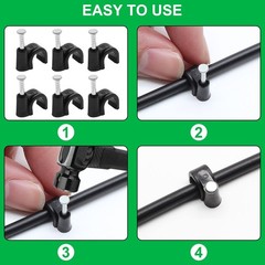 100pcs 1/4″ / 6mm Half Clamp J-Hook with Nail, Nail in Cable Clips Ethernet