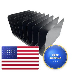 Huron Applied Sciences Vertical 8 Slot Steel Desk Organizer/Sorter Black