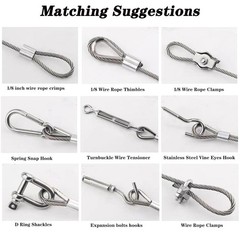 1/8″ Wire Rope Kit 100FT | 7×7 Core Vinyl Coated Stainless Steel Cable with T…