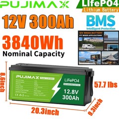 300AH 12V LiFePO4 Lithium Battery Deep Cycle Built-in BMS for Solar RV Off-grid