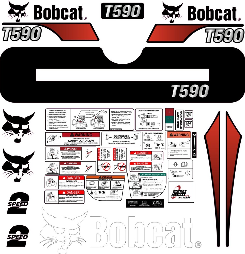 Fits Bobcat T590 Decal Kit Skid Steer / safety decals /3M VINYL / FREE SHIPPING