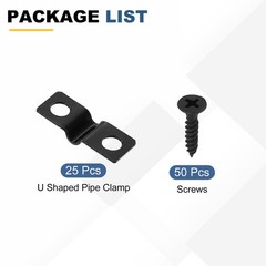 25Pcs 3mm U-Shaped Pipe Clamp Carbon Steel Double Hole Strap Clamp with Screw
