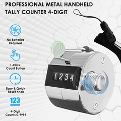 Metal Handheld Tally Counter 4-Digit Mechanical Clicker 1Pack