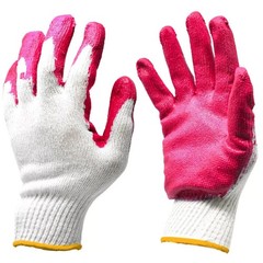 8 pairs Cotton String Knit Work Gloves with Red Latex Rubber Coating.