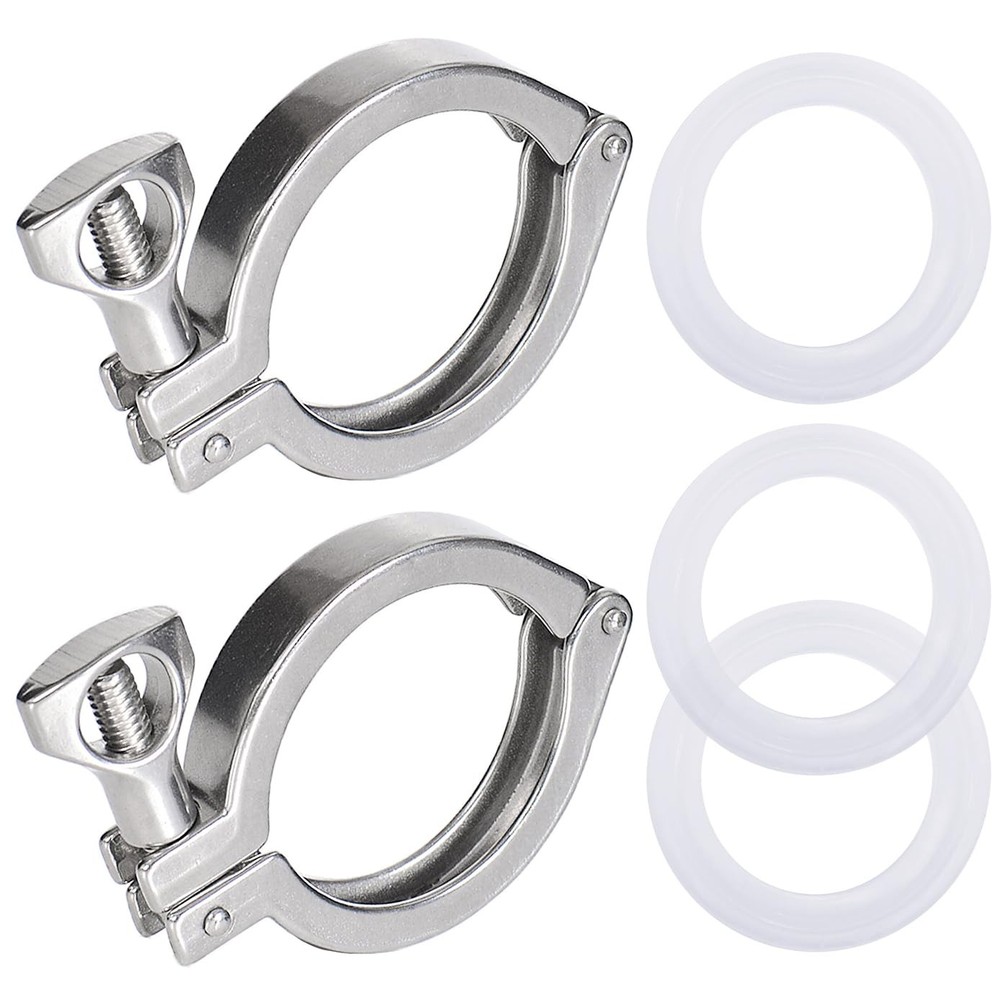 2 Pack 1.5 inch Tri Clamp with 3 Silicone Gasket, 304 Stainless Steel Heavy D…