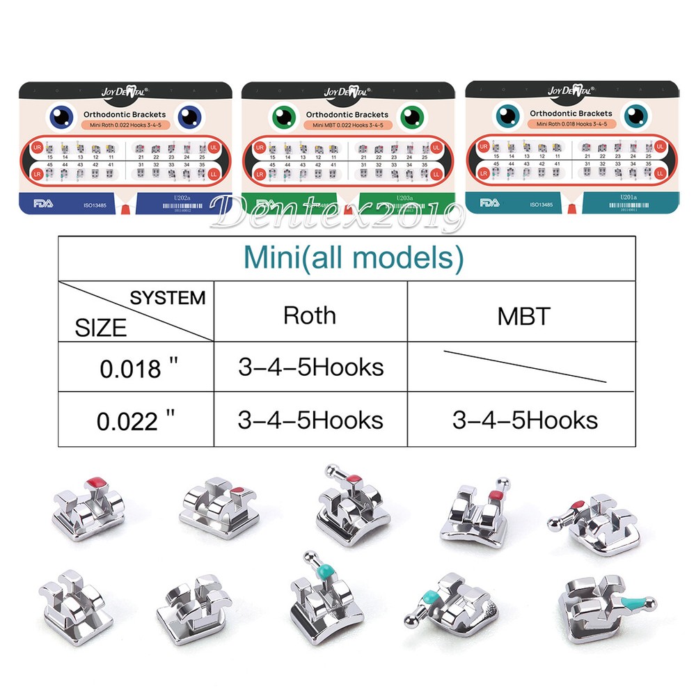 Dental Orthodontic Metal Brackets Braces Mini Roth MBT 022/018 Hooks 345