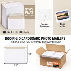 1000 White Rigid Photo Mailers 6.5×4.5 Cardboard Shipping Flats for Prints