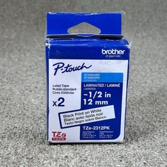 Brother P-Touch Standard Laminated Label Tape 2 Pack Black On White TZe-2312PK