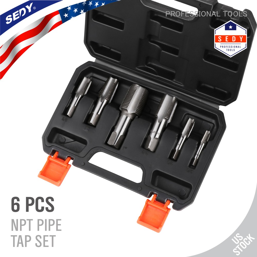 6PC NPT Pipe Tap Set 1/8″ 1/4″ 3/8″ 1/2″ 3/4″ and 1″ With Case Carbon Steel Inch