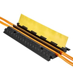 Heavy-Duty Cable Protector Ramp: 22000lb/axle, 2-Channel Rubber, Flip-Top