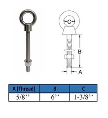 Marine Boat T316 Stainless Steel 5/8″ x 6″ Shoulder Eye Bolt 3,200 Lbs WLL