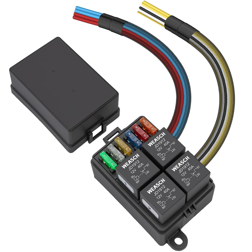 12V 6 Way Pre-Wired Fuse Relay Box Kit with 4 X 40A 4-Pin Relays | 6 Slot