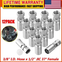 New-12 Pack 3/8″ Hydraulic Hose Fittings, 3/8″ I.D. Hose x 1/2″ JIC 37° Female