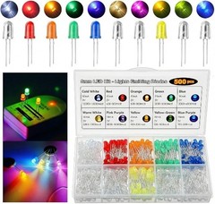 500 Pcs 5mm LED Lights Emitting Diodes Assorted Kit Pack Variety Color Bulb