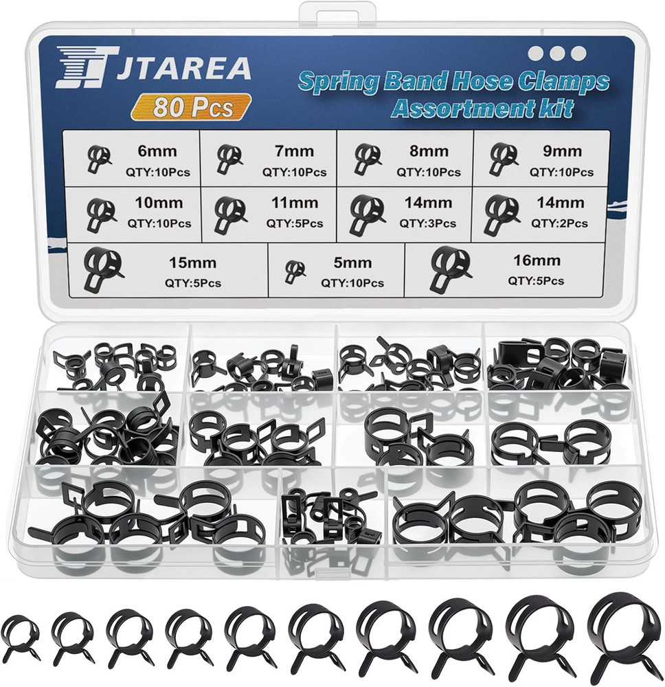 Spring Band Hose Clamps Assortment Kit 10Sizes 80Pcs 5Mm 6Mm 7Mm 8Mm 9Mm 10Mm 11