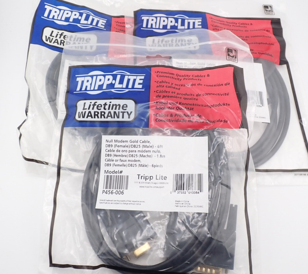 (Qty. 3) Tripp Lite P456-006 Null Modem Serial DB9 Serial Cable 6′
