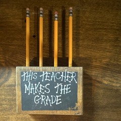 Wood Pencil Holder Desk Organizer Block “This Teacher Makes the Grade”