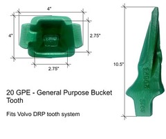 5 – Excavator, Loader Bucket Teeth w/ Pins, 20GPE, Fits Volvo DRP Tooth Systems
