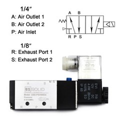 U.S. Solid 1/4″ Pneumatic Electric Solenoid Valve 5 way 2 Position DC 12V, Air