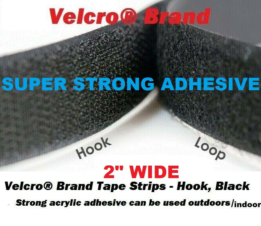 2″ wide Velcro® Brand SUPER STRONG ADHESIVE Tape Strip Hook and Loop Black YARD