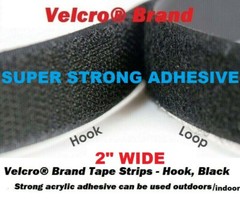 2″ wide Velcro® Brand SUPER STRONG ADHESIVE Tape Strip Hook and Loop Black YARD