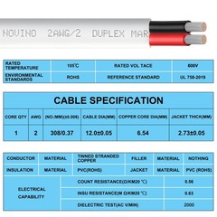 2 Gauge Marine Wire Duplex Grade Wire,2 AWG 5ft Tinned 5 ft, White