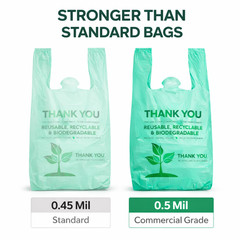22 x 6.5 x 22 1/6 Green Biodegradable T-Shirt Plastic Grocery Shopping Bags