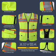 Safety Vest for Men Women Hi Vis Relfective Vest with Pockets High