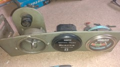 Clark Volt Meter, Hours Meter, Key Switch and Fuse Holder on steel panel – used