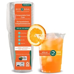 100 Pack Compostable Party Cups 16 oz Plant-Based Disposable Clear Cold Cup f…