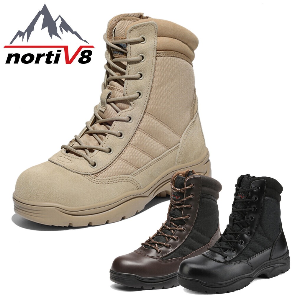 NORTIV 8 Men’s Steel Toe Safety Work Boots Anti-Slip Military Tactical Wide Size