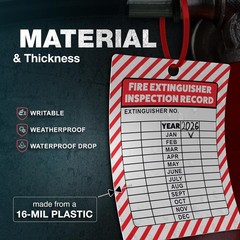 Fire Extinguisher Inspection Tags -2029, Plastic 2.25 x 3 Inch Red Waterproof,