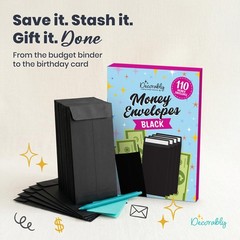 Decorably 110 Pack Black Cash Envelopes for Money, 6.5 3.5×6.5 inches,