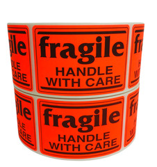 2×3, fragile/HANDLE WITH CARE, Br/Red 500 labels per roll, 1-40 RLS