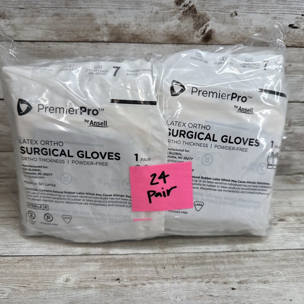 Premier Pro LATEX ORTHO Surgical Gloves Ansell *24 Pair* Size: 7 *See Date 2024*