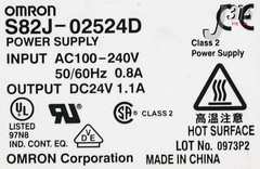 13409 OMRON POWER SUPPLY, I/P AC100-240V, 0.8A, O/P DC24V, 1.1A S82J-02524D