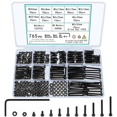 765 Pcs M3 Screws Bolts and Nuts Assortment Kit, Small Hex Socket with Washers