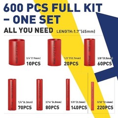 41 Heat Shrink Tubing Kit 600PCS 1.75 Length 7 Sizes 3/32 to 3/4 Total 87.5Ft