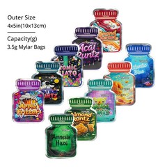 100X Vibrant Print Jar Mylar Storage Bag 3.5g Resealable Airtight Zipper Pouches