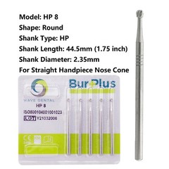 WAVE Dental Burs HP 8 Round Tungsten Carbide Burr 2.35mm for Straight Handpiece