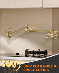 Ralanda Gold Pot Filler Brushed Brass Pot Filler Faucet Wall Mount Vintage Pot