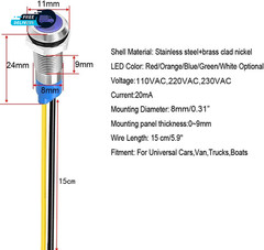 5Pcs 8Mm LED Metal Indicator Light 110V-220VAC Waterproof Signal Lamp (Blue)