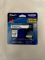 Brother Genuine P-Touch TZe-2312PK Black White Laminated Tape 2 Pack