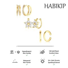 14K Gold Plated Ear Cuff Earrings for Women, Dainty Ear Cuffs Clip on Earring…