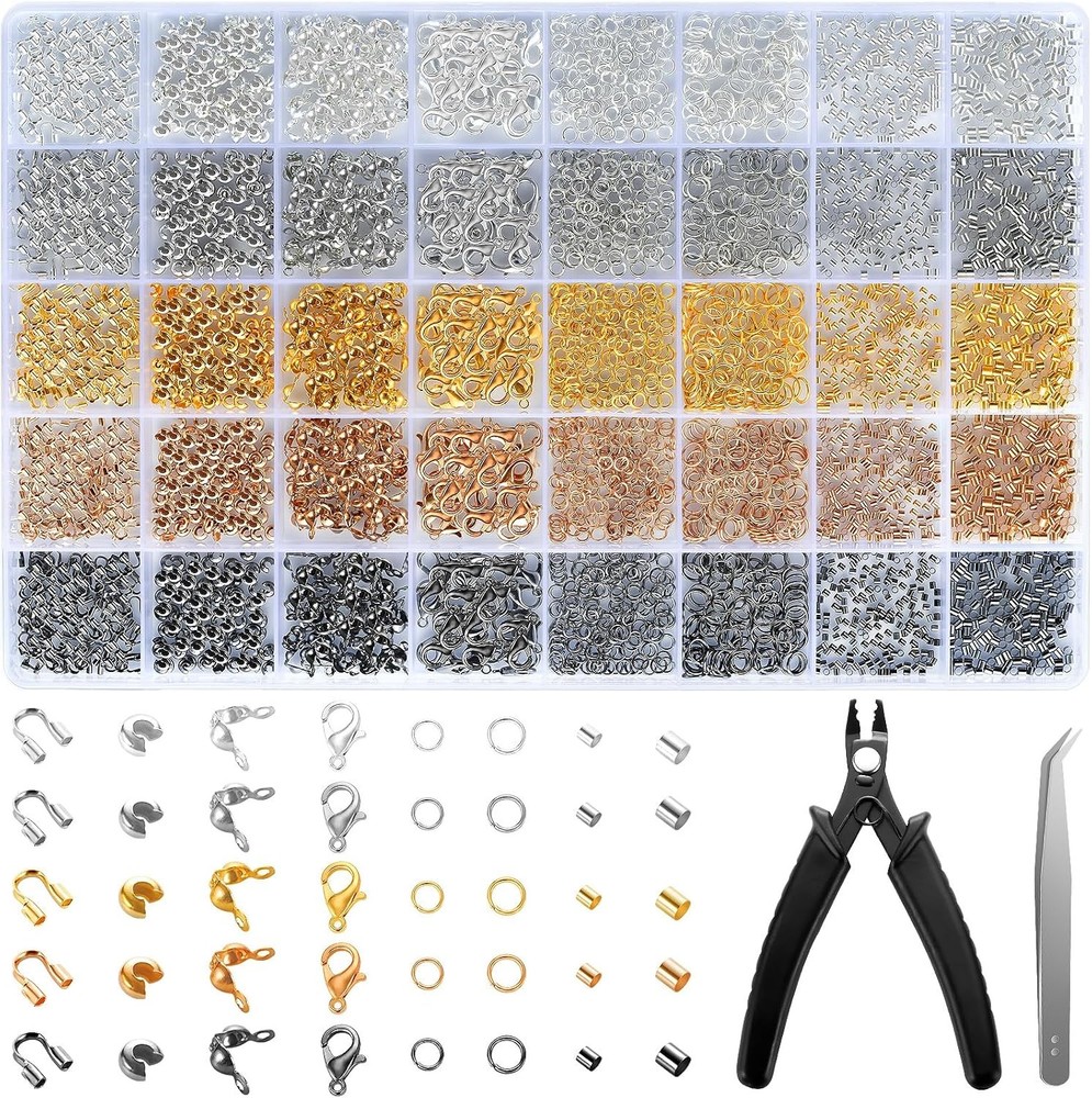 Jewelry Making Kit with 2425pcs Crimp Beads, Tubes, Covers, Wire Guards & More
