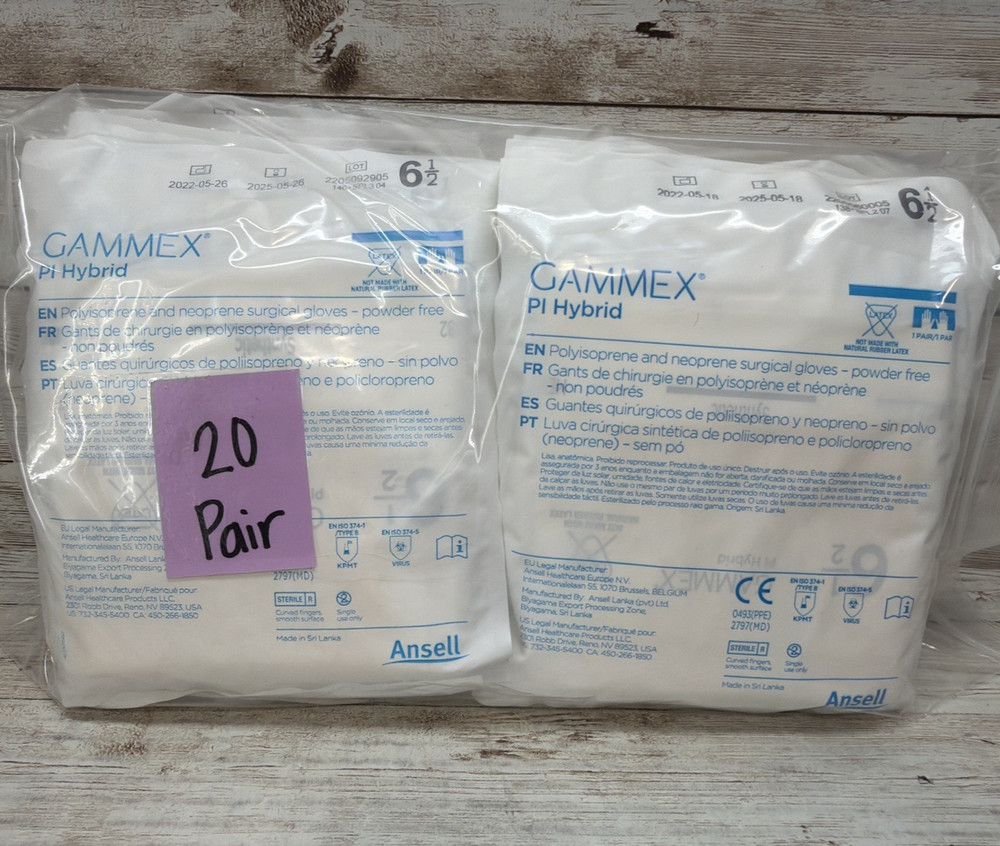 Gammex PI Hybrid Surgical Gloves Sterile Ansell *20 Pair* Size: 6.5 *See Date*
