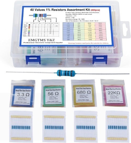 40 Values 400 Pcs 1/2W Resistor Kit 1 1M Metal Film Resistors Assortment