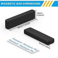 Strong Neodymium Bar Magnets 2 Pack, Black Rare Earth, 40x10x5mm with Adhesive