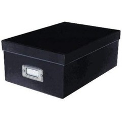 Stackable Heavy Duty Black Cardboard Storage Box W/ Metal ID Plate & Index Cards